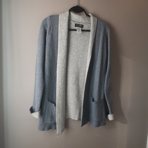 Hekla and Co. Italy Wool Cashmere Long Open Cardigan Blue Grey Size Med. - Picture 5 of 14